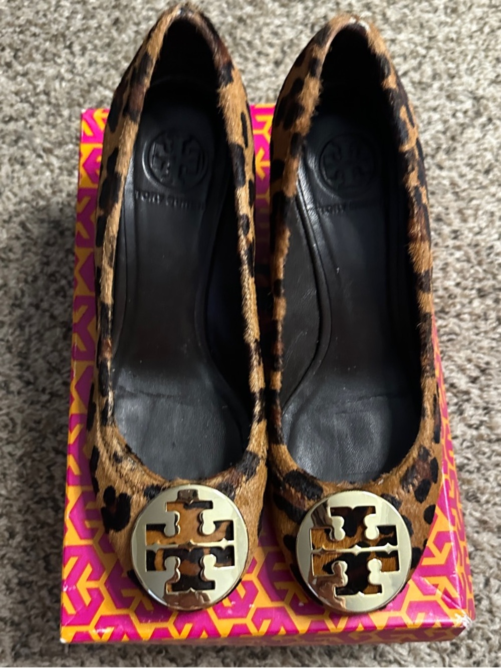 Tory Burch Leopard-Print Logo Ballet Flats with Gold Medallion